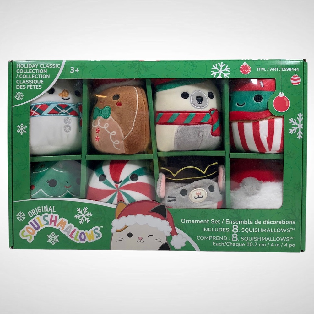 Squishmallows 4” 2022 Christmas Winter Holiday Plush Ornament Set 8 Pack